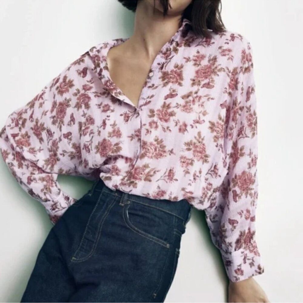 ZARA FLORAL PRINT BLOUSE - Picture 2 of 7
